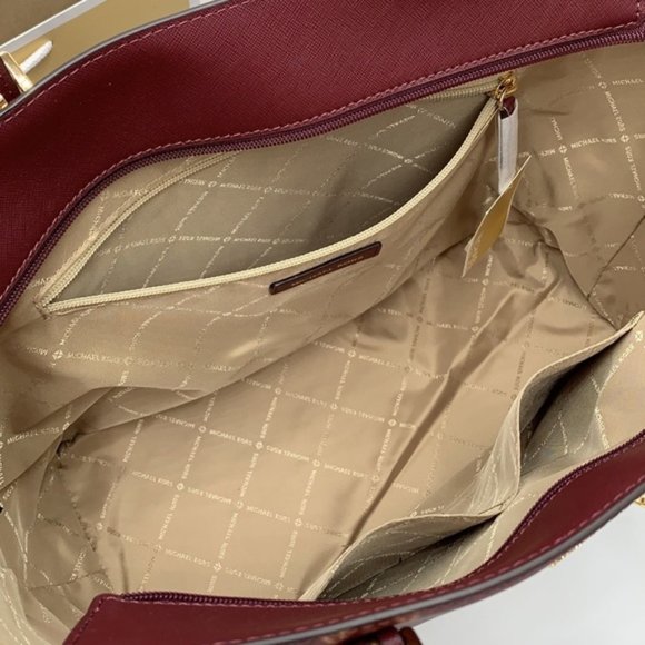 Michael Kors Gilly Large Drawstring Travel Tote Leather Oxblood Color - Picture 7 of 16